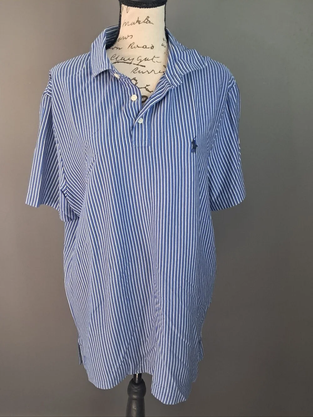 Polo Ralph Lauren Polo Shirt Men White/Blue/Black Stripe 100% Cotton Size Large